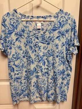 Light Blue Floral V-Neck Women's Top